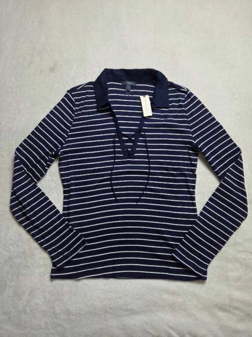 New XL Anthropologie Maeve tie-front long-sleeve top in blue stripe shirt